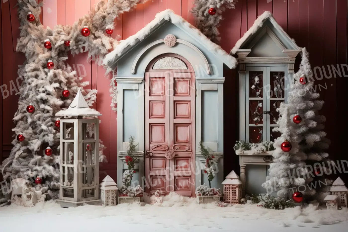 Pastel Christmas Door Ii 12’X8’ Ultracloth (144 X 96 Inch) Backdrop