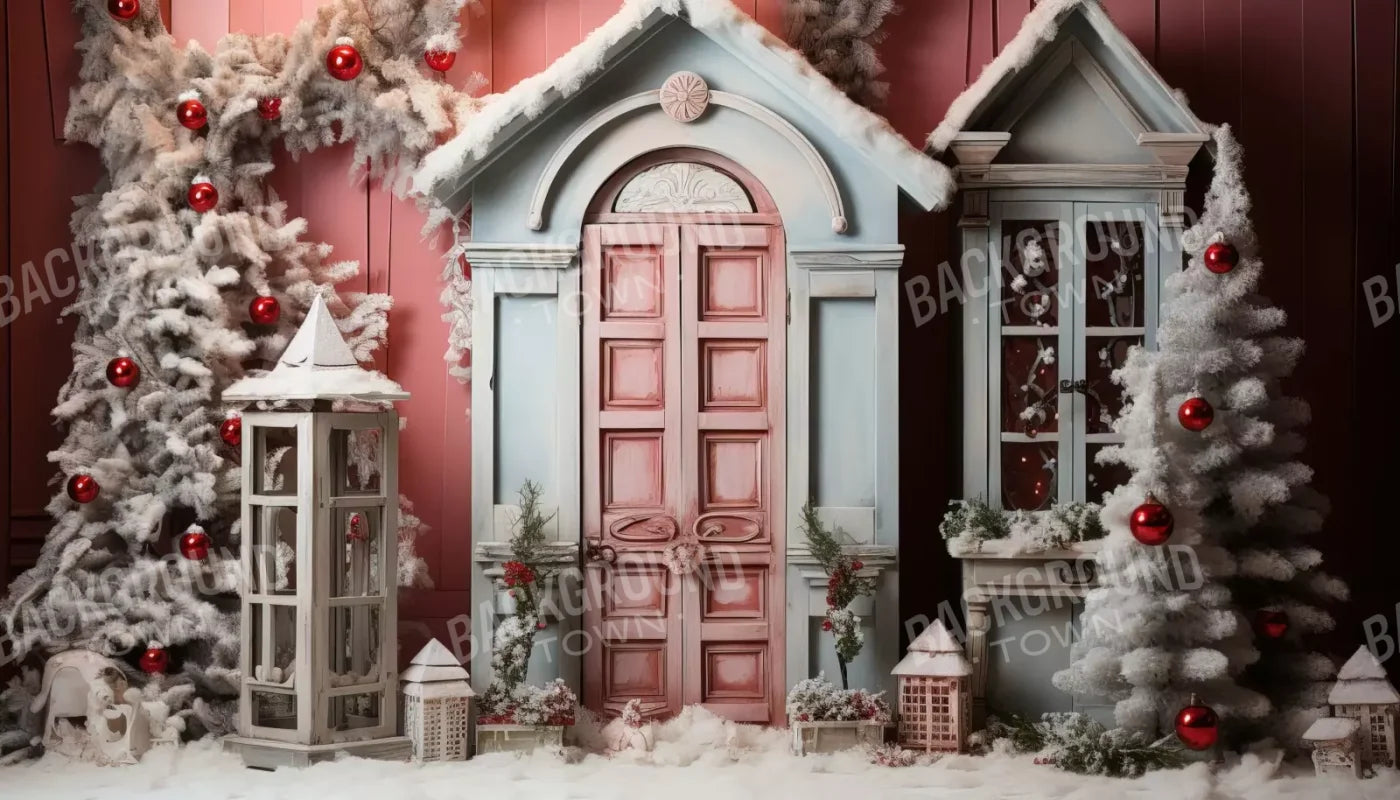 Pastel Christmas Door Ii 14’X8’ Ultracloth (168 X 96 Inch) Backdrop