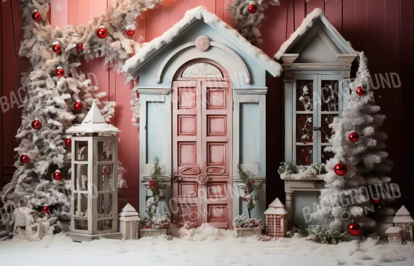 Pastel Christmas Door Ii 14’X9’ Ultracloth (168 X 108 Inch) Backdrop