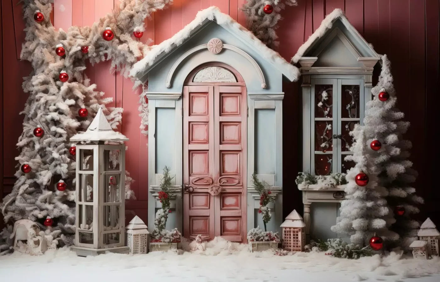 Pastel Christmas Door Ii 14’X9’ Ultracloth (168 X 108 Inch) Backdrop