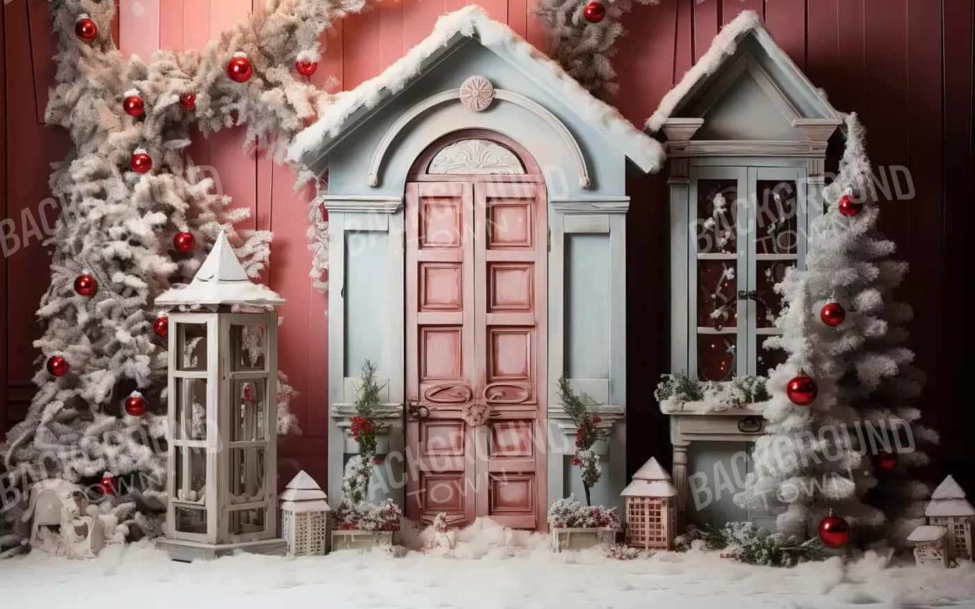 Pastel Christmas Door Ii 16’X10’ Ultracloth (192 X 120 Inch) Backdrop