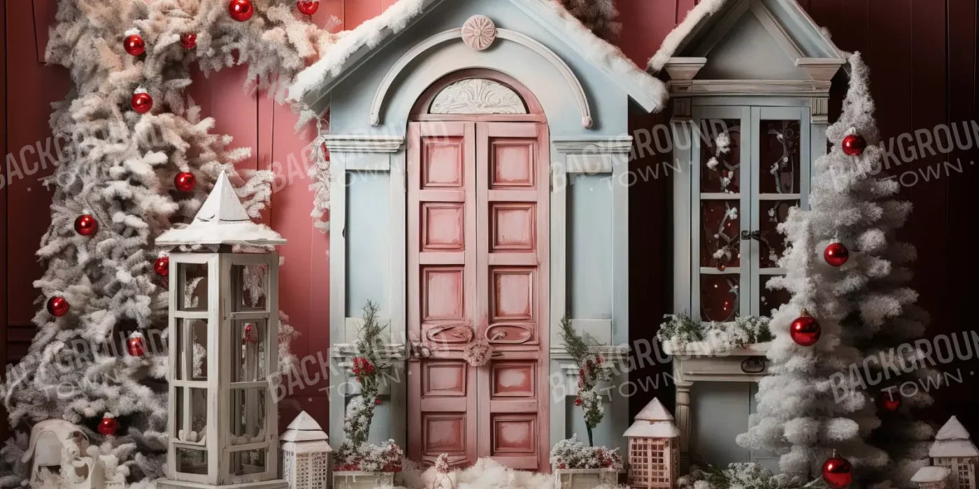 Pastel Christmas Door Ii 16’X8’ Ultracloth (192 X 96 Inch) Backdrop