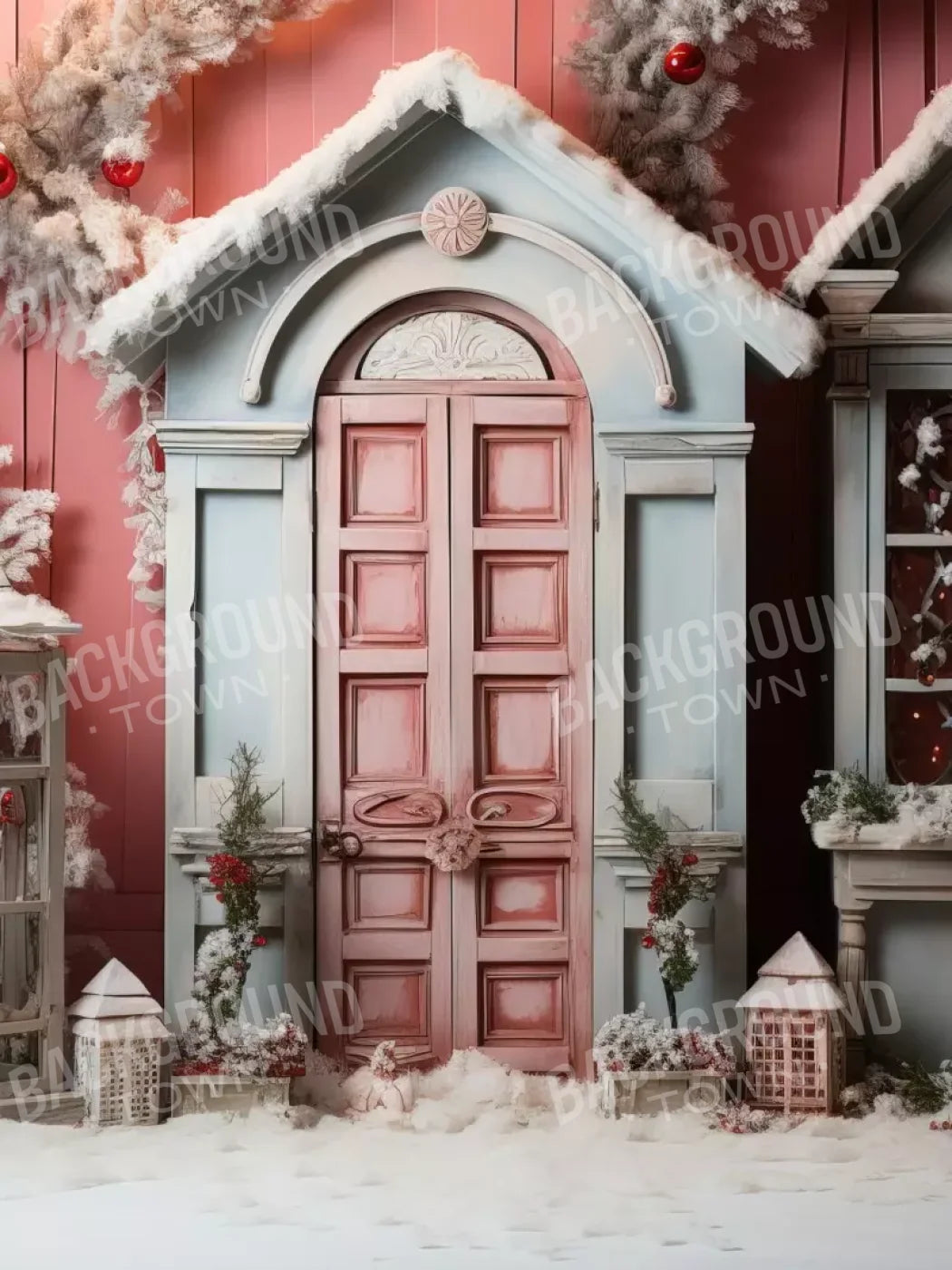 Pastel Christmas Door Ii 5’X6’8 Fleece (60 X 80 Inch) Backdrop