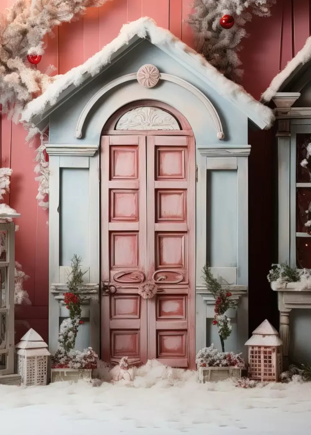 Pastel Christmas Door Ii 5’X7’ Ultracloth (60 X 84 Inch) Backdrop