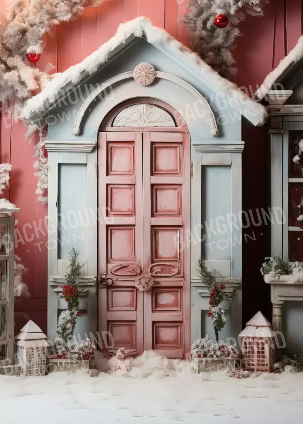 Pastel Christmas Door Ii 5’X7’ Ultracloth (60 X 84 Inch) Backdrop