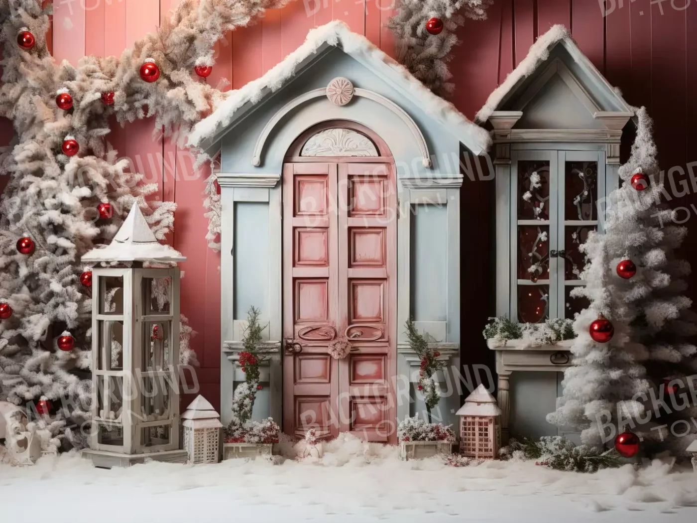 Pastel Christmas Door Ii 6’8X5’ Fleece (80 X 60 Inch) Backdrop