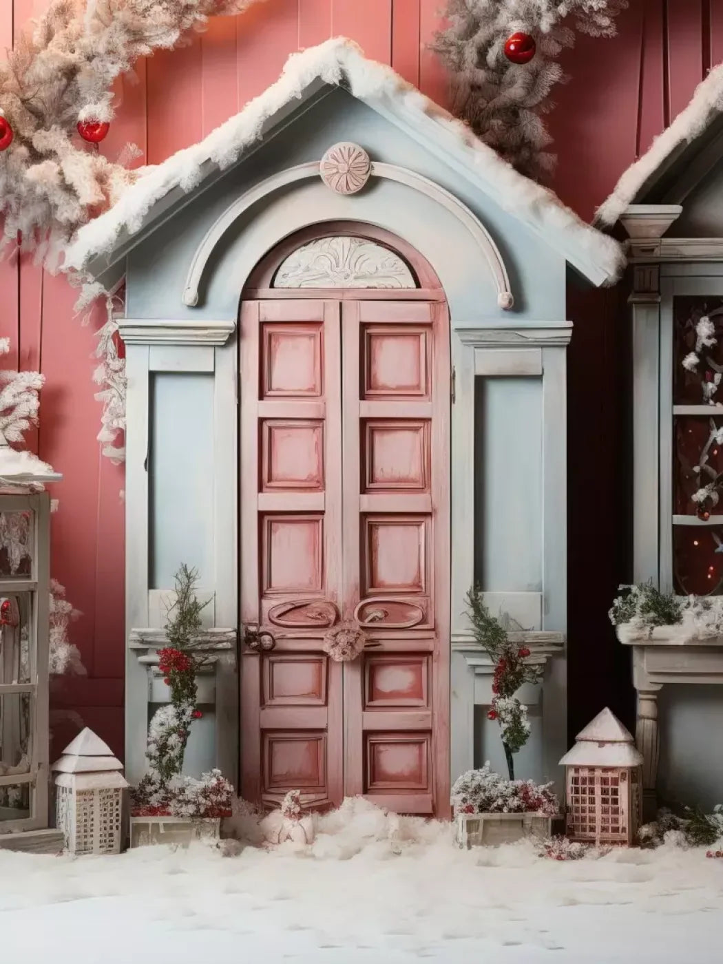 Pastel Christmas Door Ii 6’X8’ Fleece (72 X 96 Inch) Backdrop