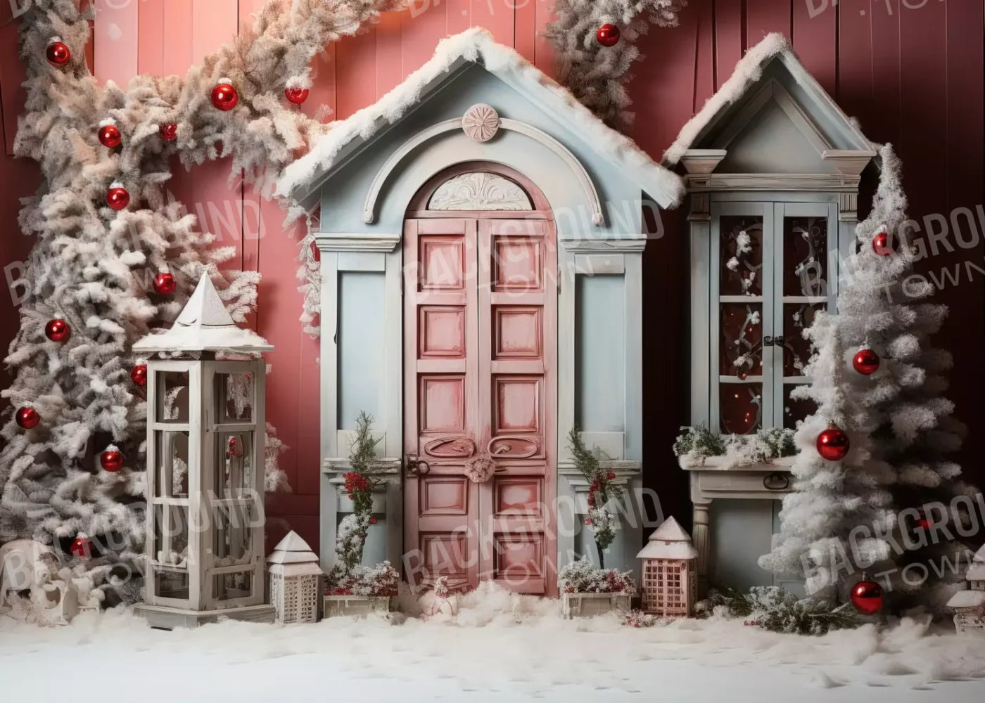 Pastel Christmas Door Ii 7’X5’ Ultracloth (84 X 60 Inch) Backdrop