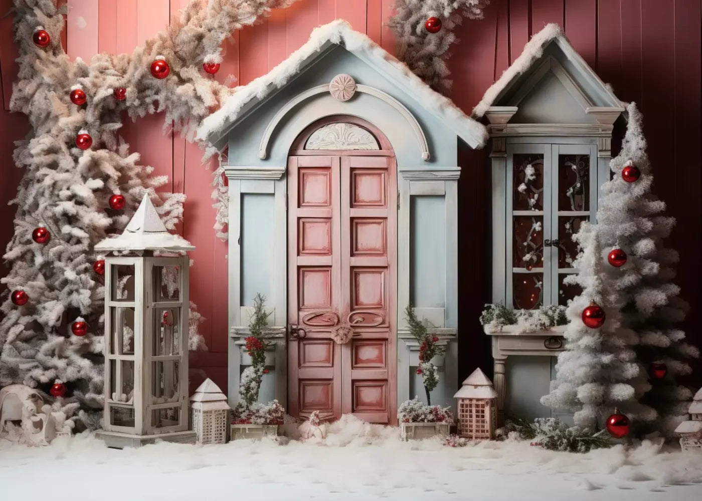 Pastel Christmas Door Ii 7’X5’ Ultracloth (84 X 60 Inch) Backdrop