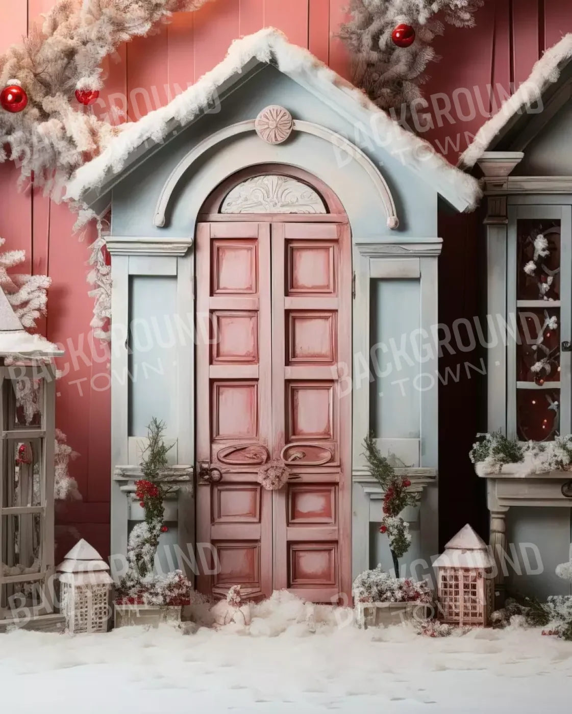 Pastel Christmas Door Ii 8’X10’ Fleece (96 X 120 Inch) Backdrop