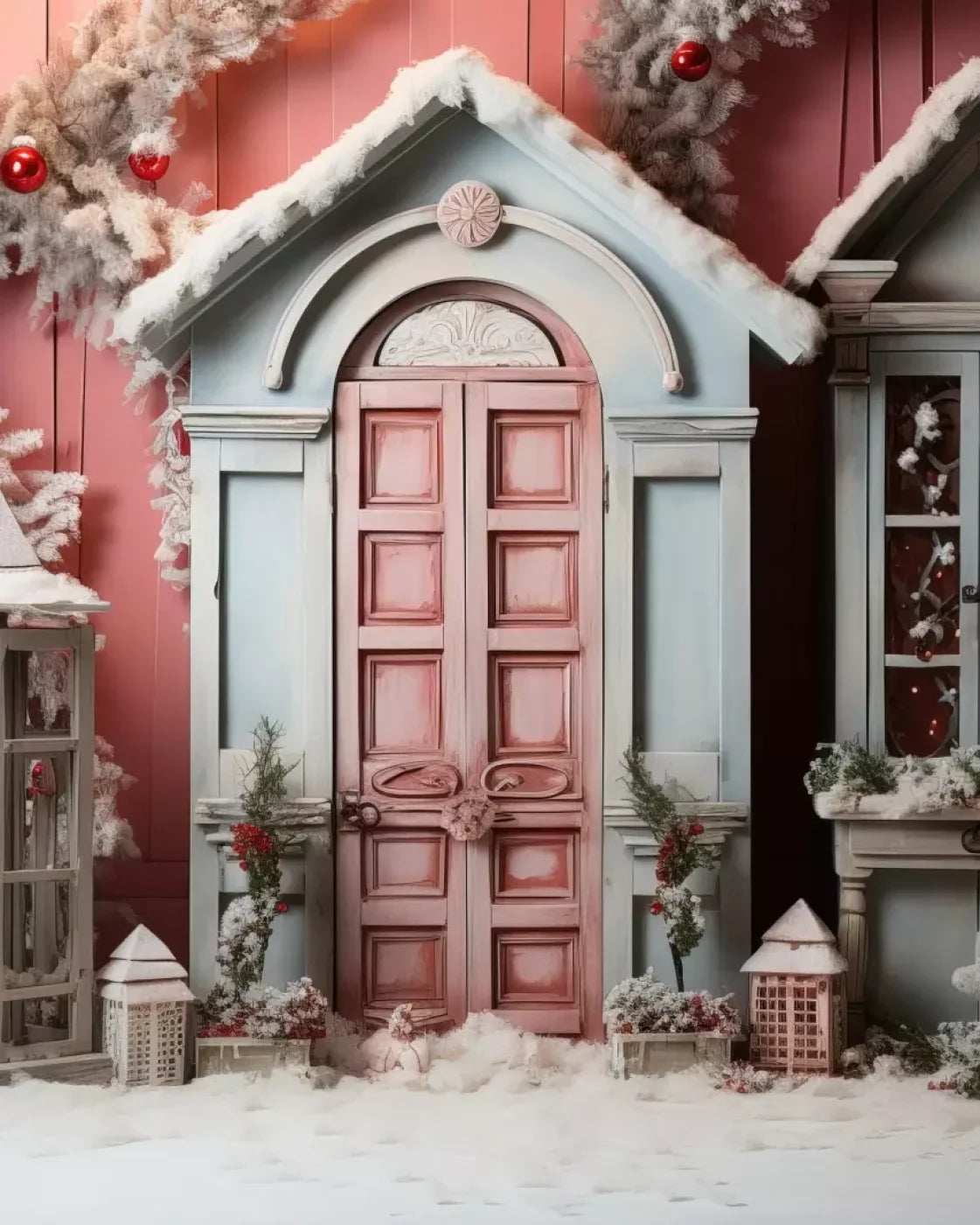 Pastel Christmas Door Ii 8’X10’ Fleece (96 X 120 Inch) Backdrop
