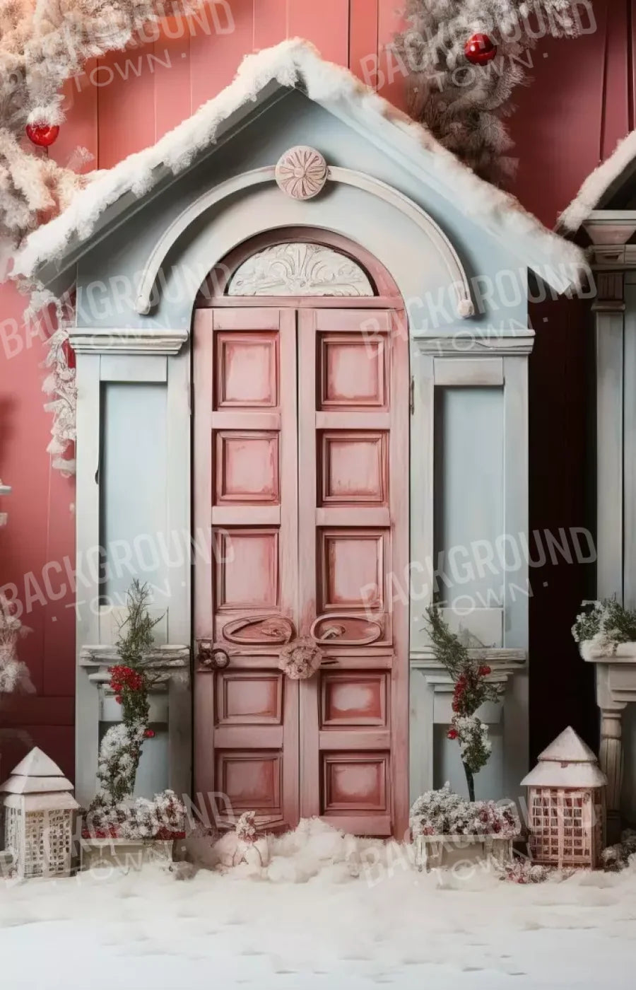 Pastel Christmas Door Ii 9’X14’ Ultracloth (108 X 168 Inch) Backdrop