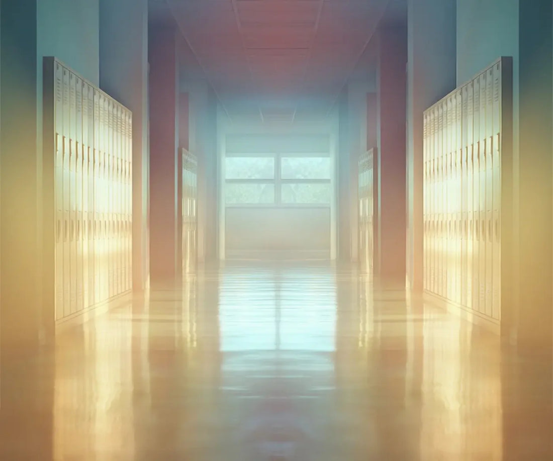 Pastel School Hallway 5’x4’2 Fleece (60 x 50 inch) Backdrop