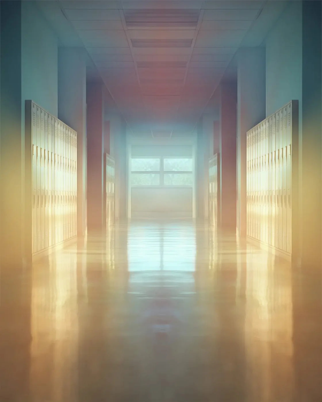 Pastel School Hallway 8’x10’ Fleece (96 x 120 inch) Backdrop