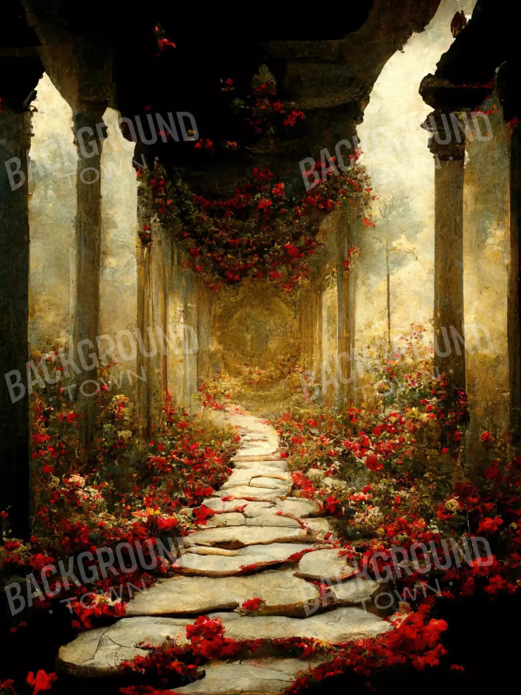 Path Of Roses 5X68 Fleece ( 60 X 80 Inch ) Backdrop