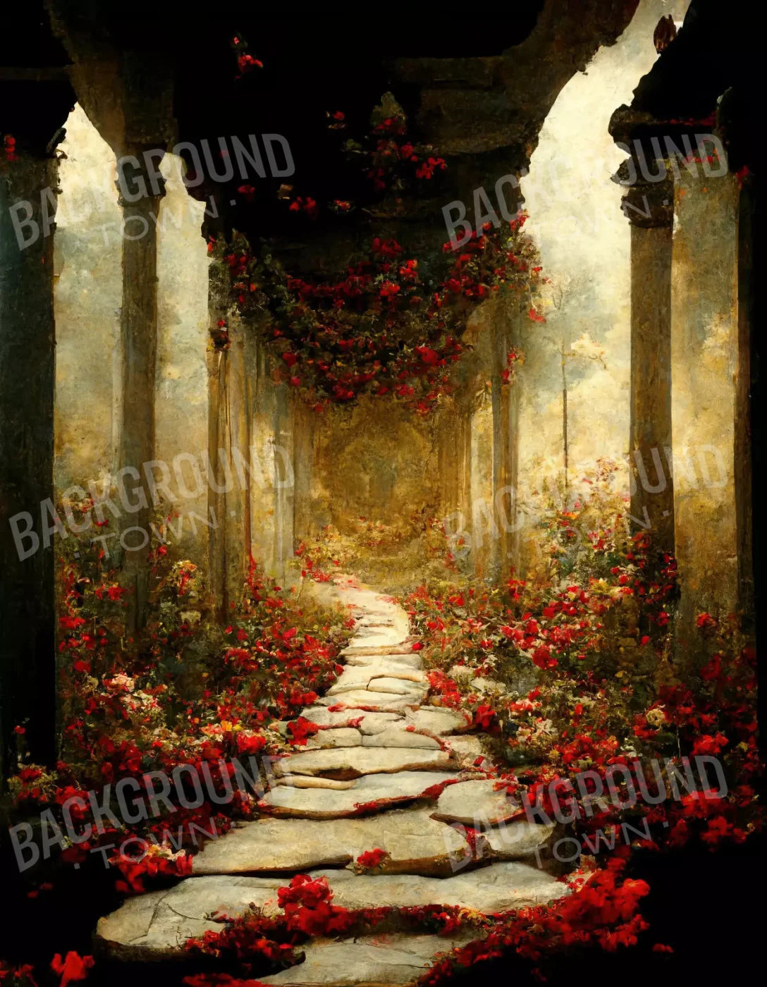 Path Of Roses 6X8 Fleece ( 72 X 96 Inch ) Backdrop