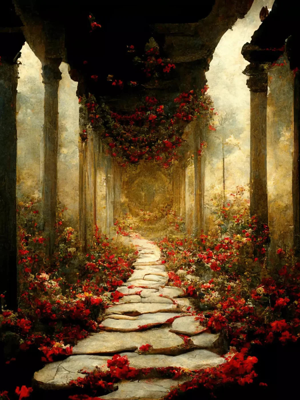 Path Of Roses 8X10 Fleece ( 96 X 120 Inch ) Backdrop