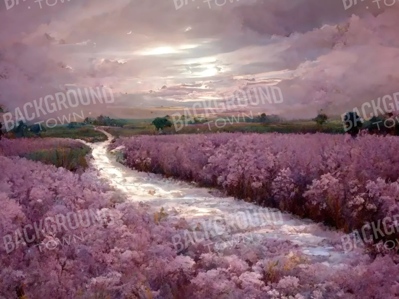 Peaceful Lilac Fields 6’8X5’ Fleece (80 X 60 Inch) Backdrop