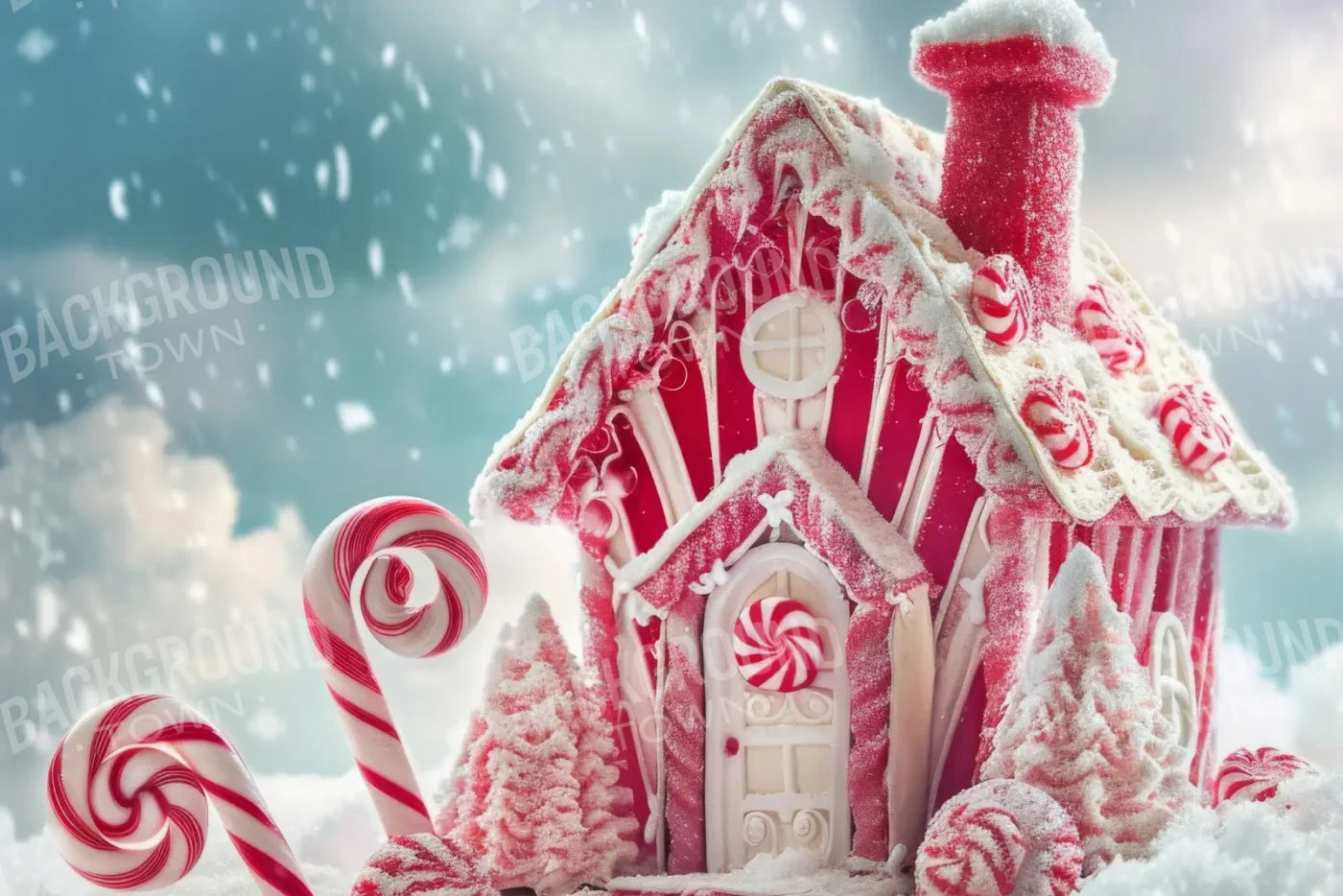 Peppermint Candy House And Path Christmas 12’x8’ UltraCloth (144 x 96 inch) Backdrop