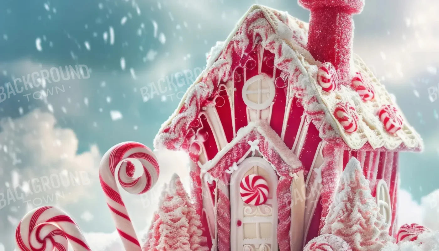 Peppermint Candy House And Path Christmas 14’x8’ UltraCloth (168 x 96 inch) Backdrop