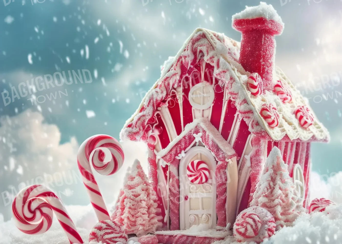 Peppermint Candy House And Path Christmas 7’x5’ UltraCloth (84 x 60 inch) Backdrop