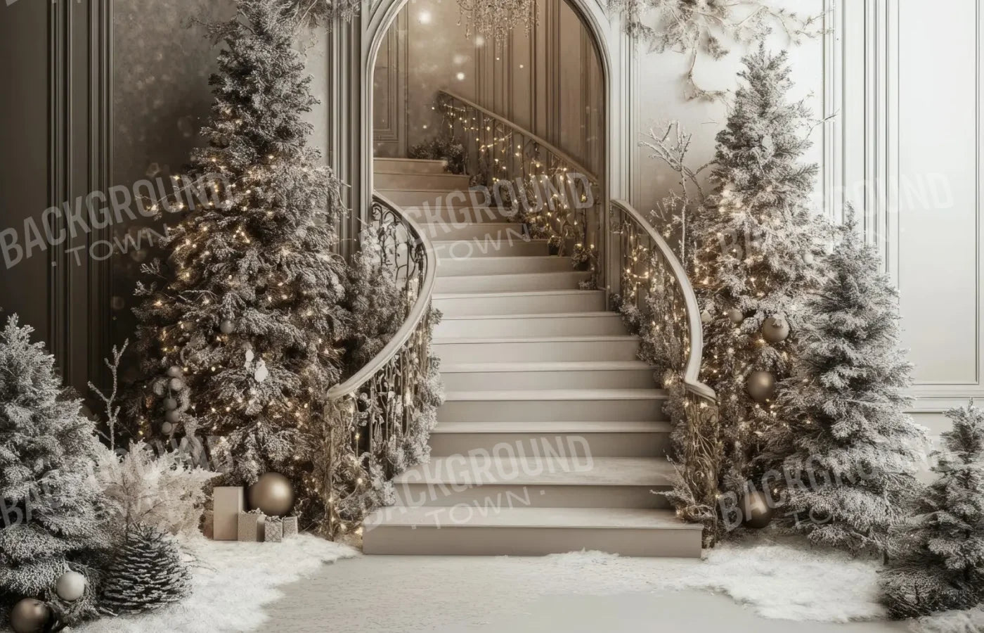 Pewter Sparkle Christmas Staircase 14’x9’ UltraCloth (168 x 108 inch) Backdrop
