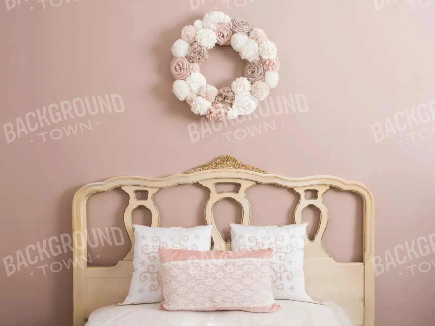 Pink And Gold Bed 10X8 Fleece ( 120 X 96 Inch ) Backdrop