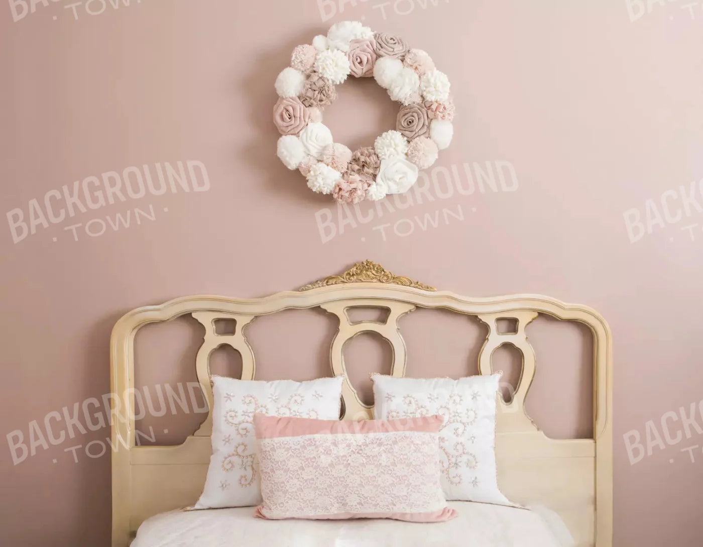 Pink And Gold Bed 8X6 Fleece ( 96 X 72 Inch ) Backdrop
