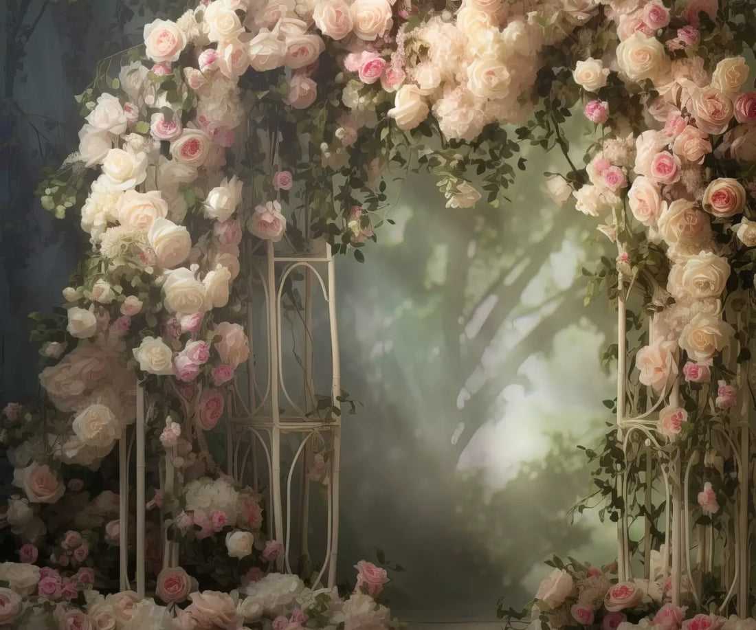 Pink Ivory Rose Arch 5’X4’2 Fleece (60 X 50 Inch) Backdrop