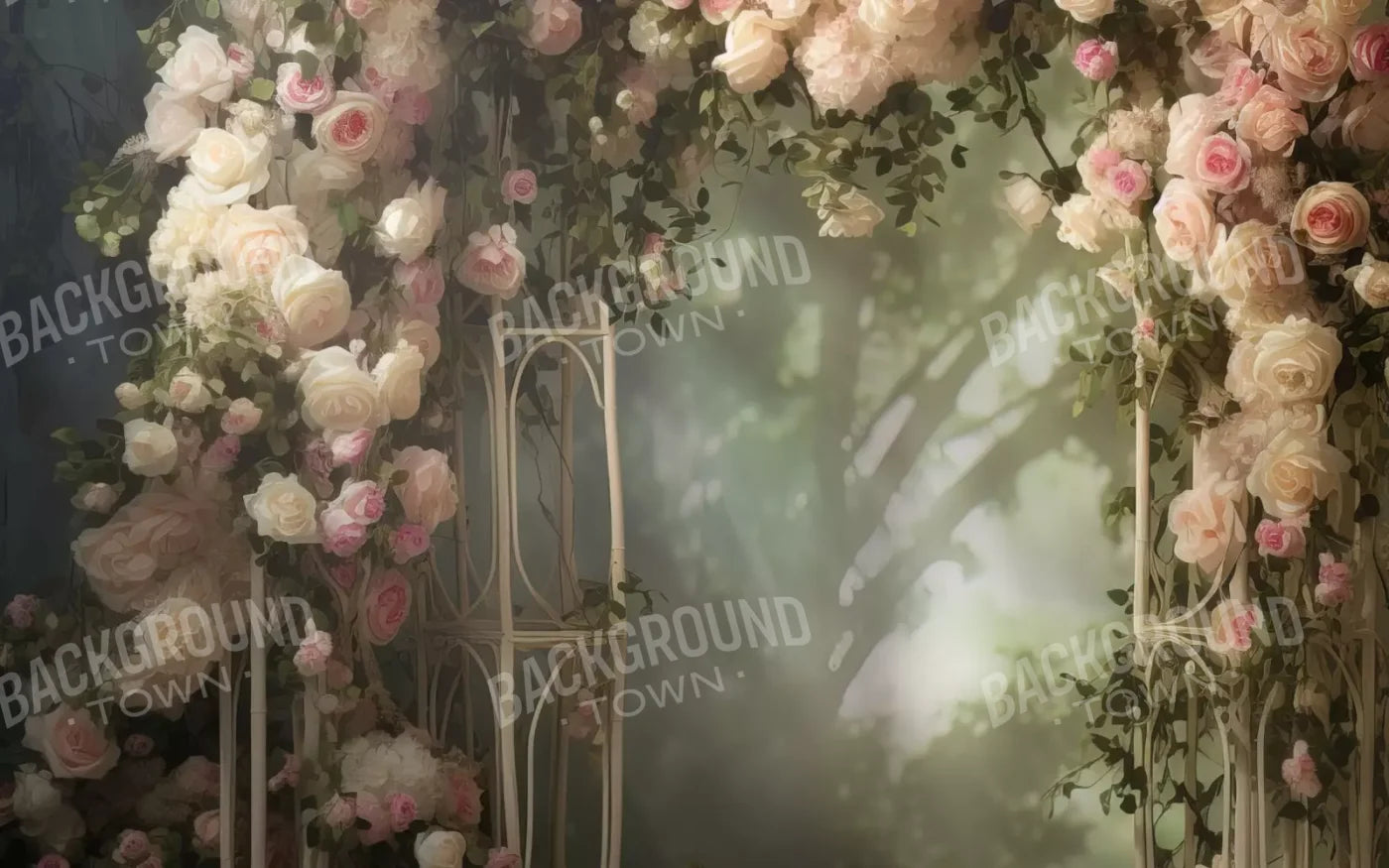 Pink Ivory Rose Arch 8’X5’ Ultracloth (96 X 60 Inch) Backdrop
