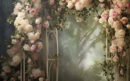 Pink Ivory Rose Arch 8’X5’ Ultracloth (96 X 60 Inch) Backdrop