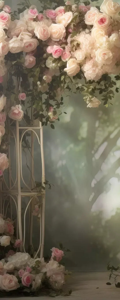 Pink Ivory Rose Arch 8’X20’ Ultracloth (96 X 240 Inch) Backdrop