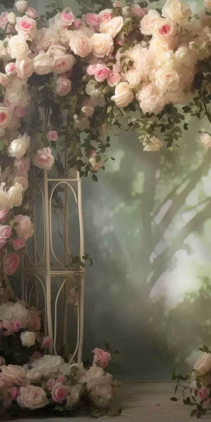 Pink Ivory Rose Arch 10’X20’ Ultracloth (120 X 240 Inch) Backdrop