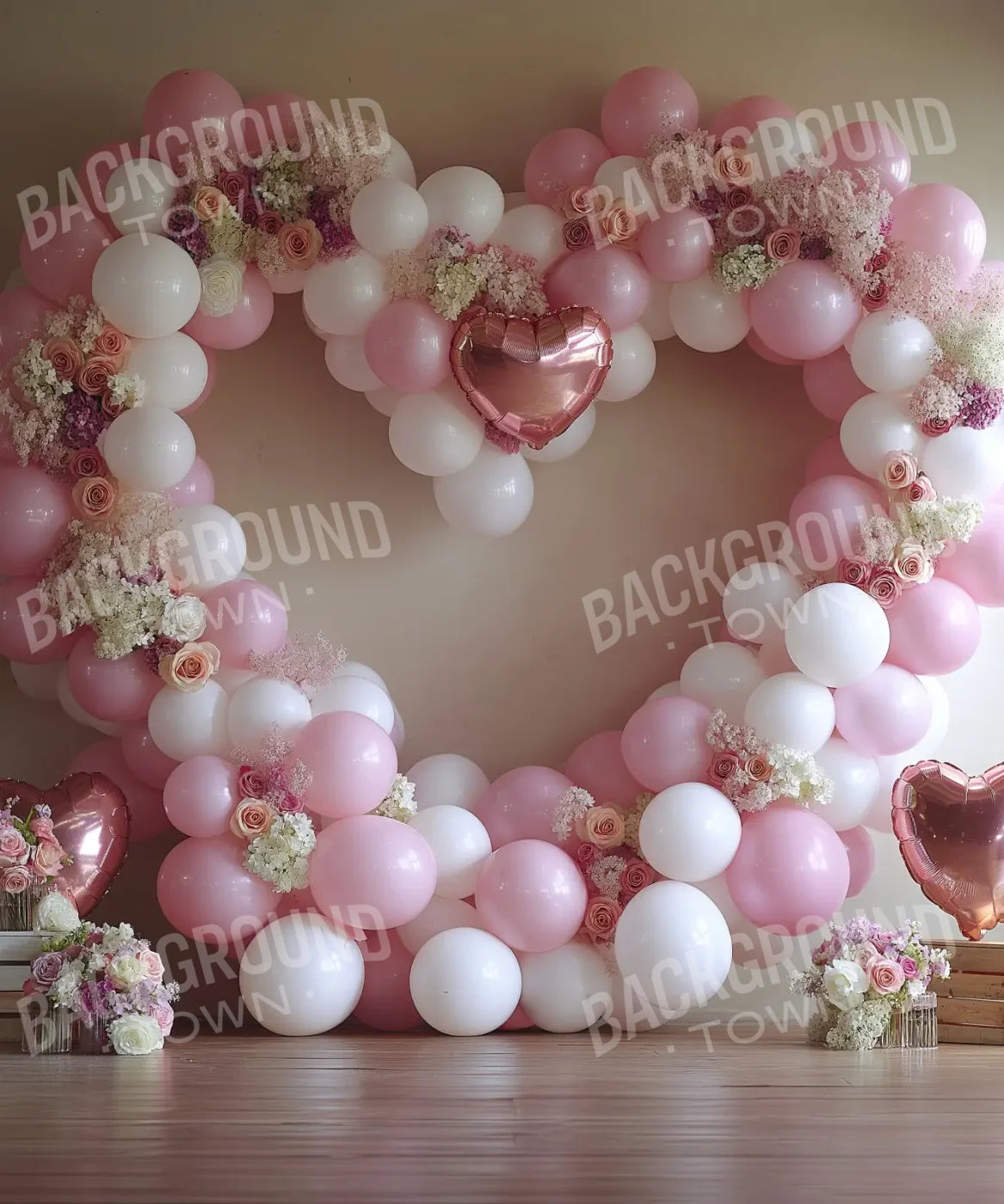 Pink Balloon Heart 10’x12’ UltraCloth (120 x 144 inch) Backdrop