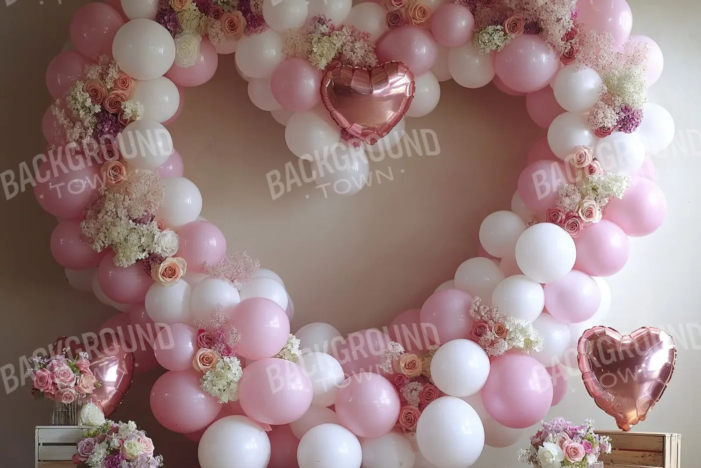 Pink Balloon Heart 12’x8’ UltraCloth (144 x 96 inch) Backdrop