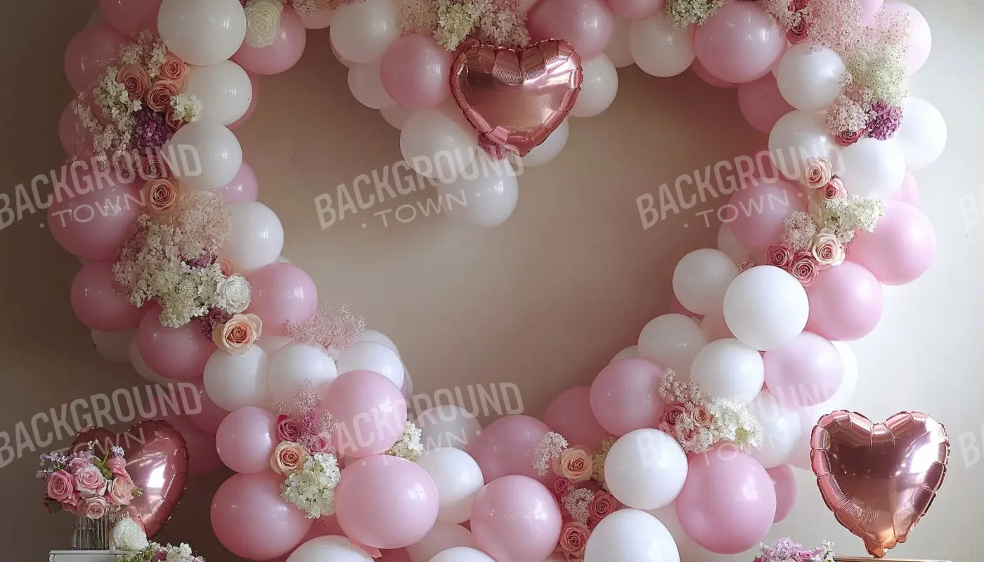 Pink Balloon Heart 14’x8’ UltraCloth (168 x 96 inch) Backdrop