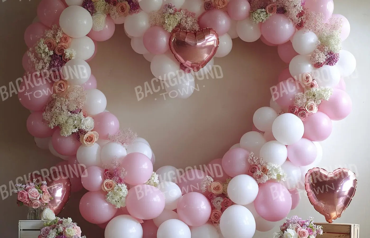 Pink Balloon Heart 14’x9’ UltraCloth (168 x 108 inch) Backdrop