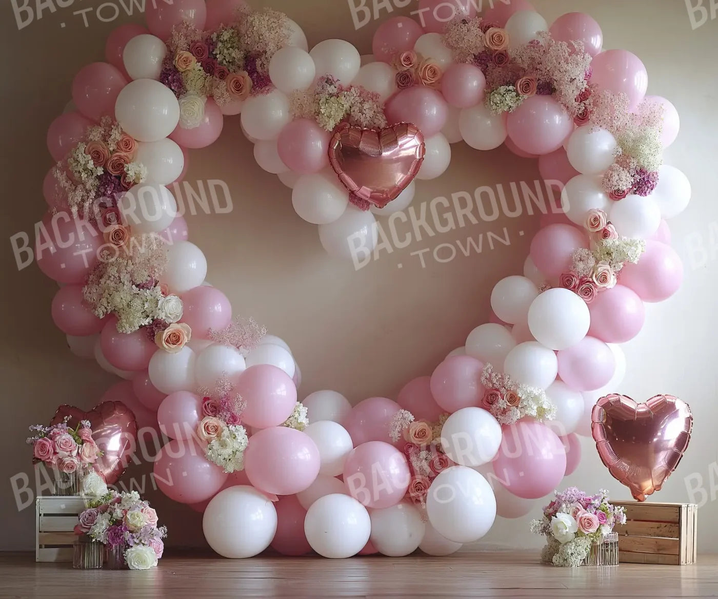 Pink Balloon Heart 5’x4’2 Fleece (60 x 50 inch) Backdrop