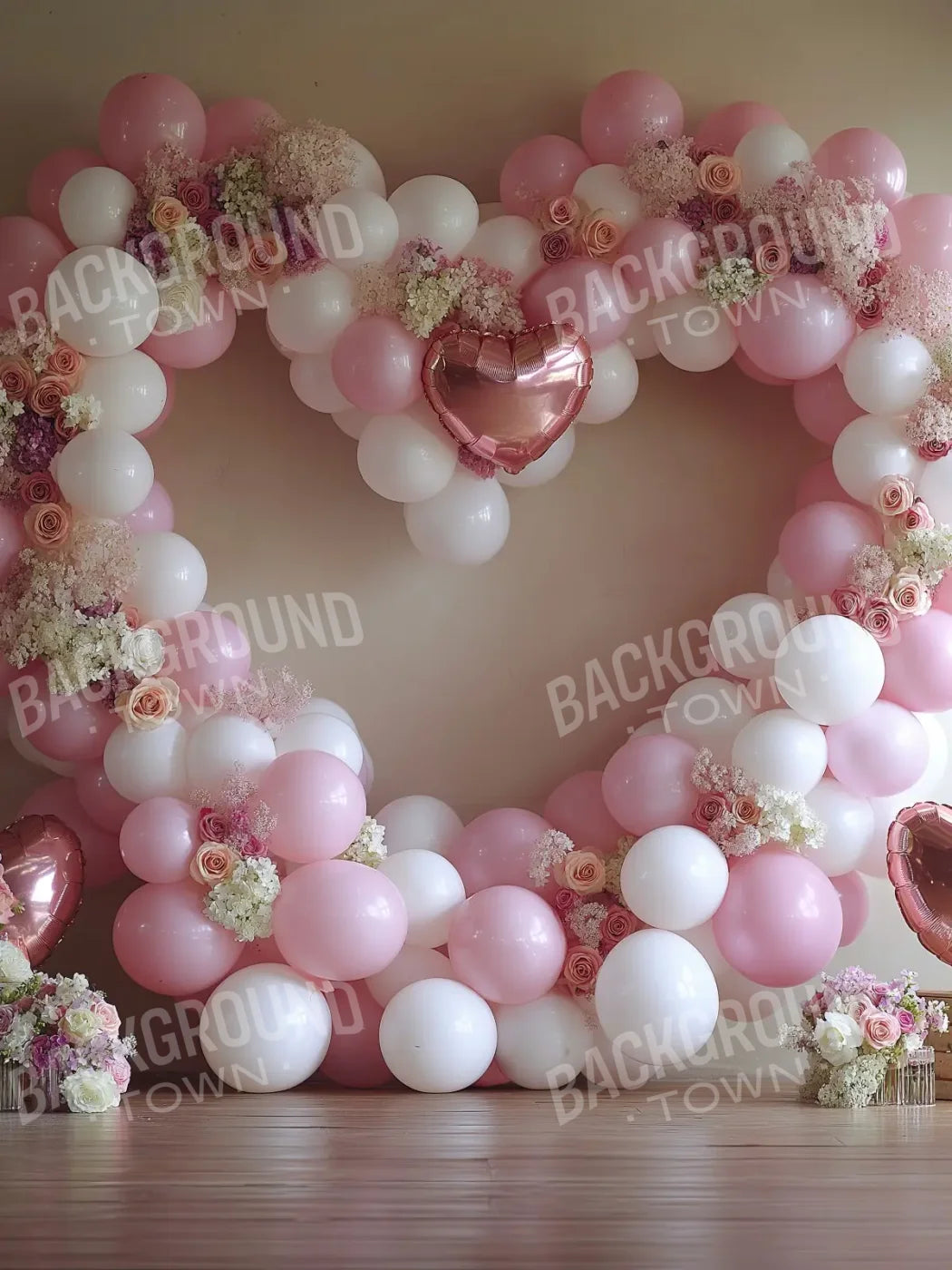 Pink Balloon Heart 5’x6’8 Fleece (60 x 80 inch) Backdrop