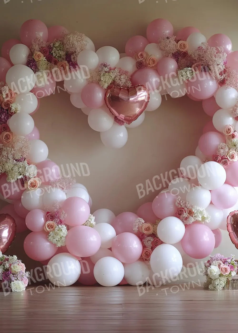 Pink Balloon Heart 5’x7’ UltraCloth (60 x 84 inch) Backdrop