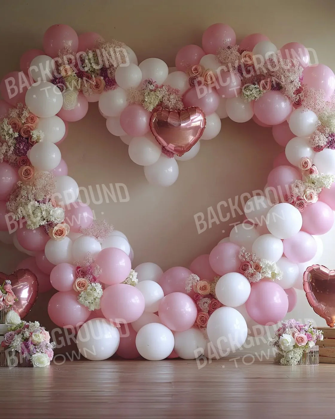 Pink Balloon Heart 8’x10’ Fleece (96 x 120 inch) Backdrop