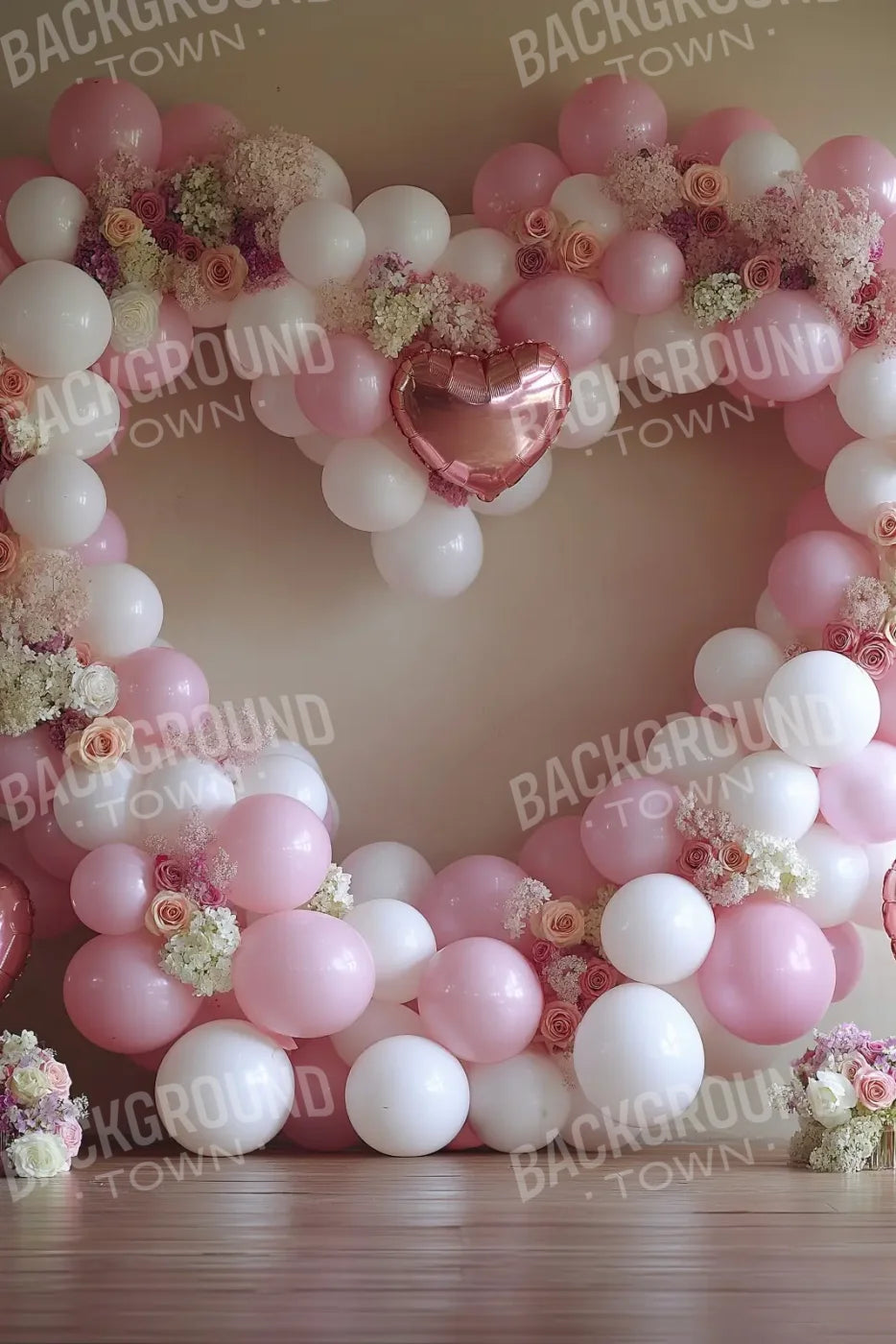 Pink Balloon Heart 8’x12’ UltraCloth (96 x 144 inch) Backdrop