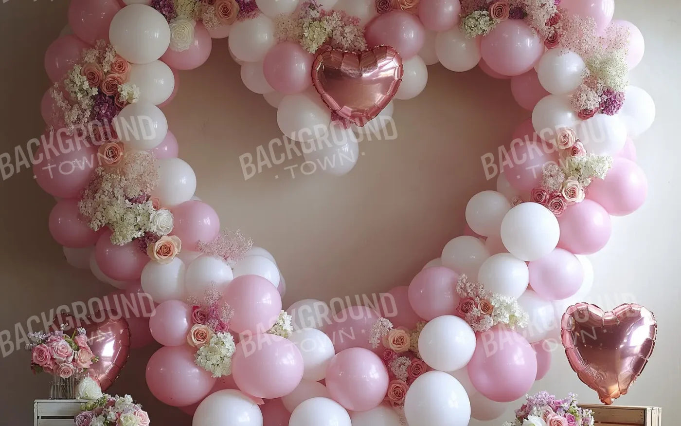 Pink Balloon Heart 8’x5’ UltraCloth (96 x 60 inch) Backdrop