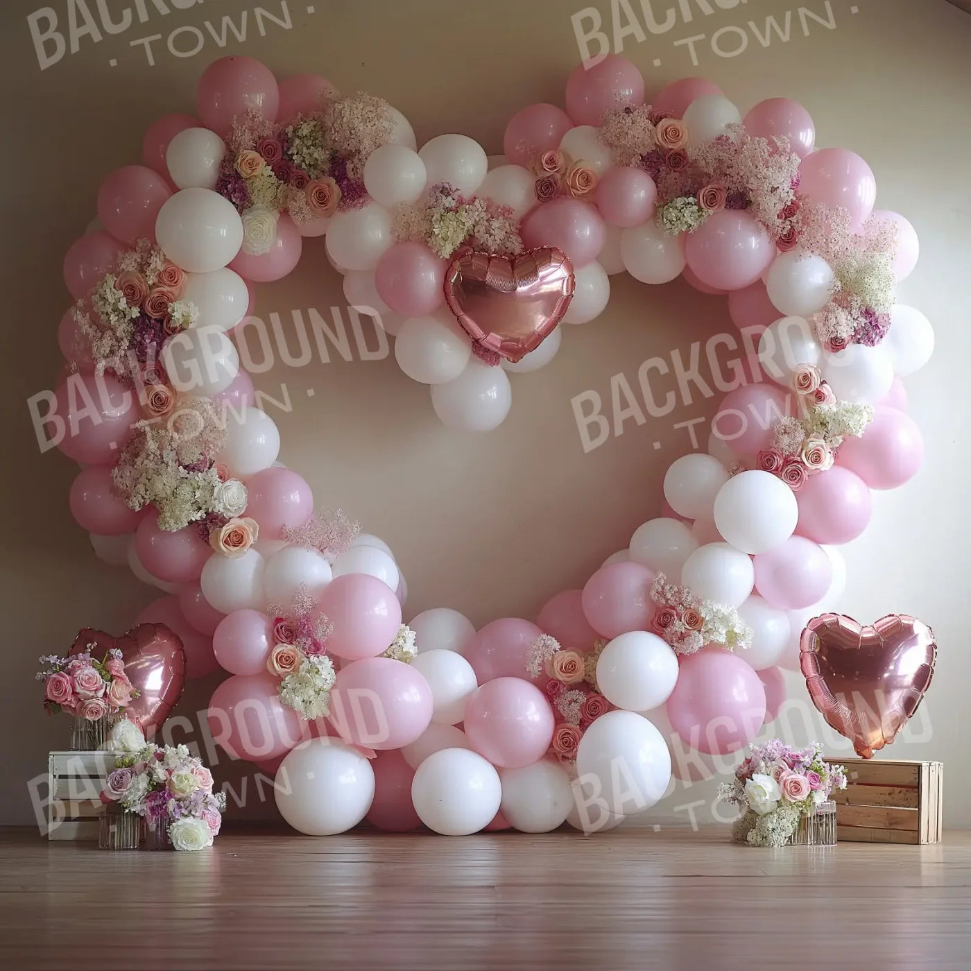 Pink Balloon Heart 8’x8’ Fleece (96 x 96 inch) Backdrop
