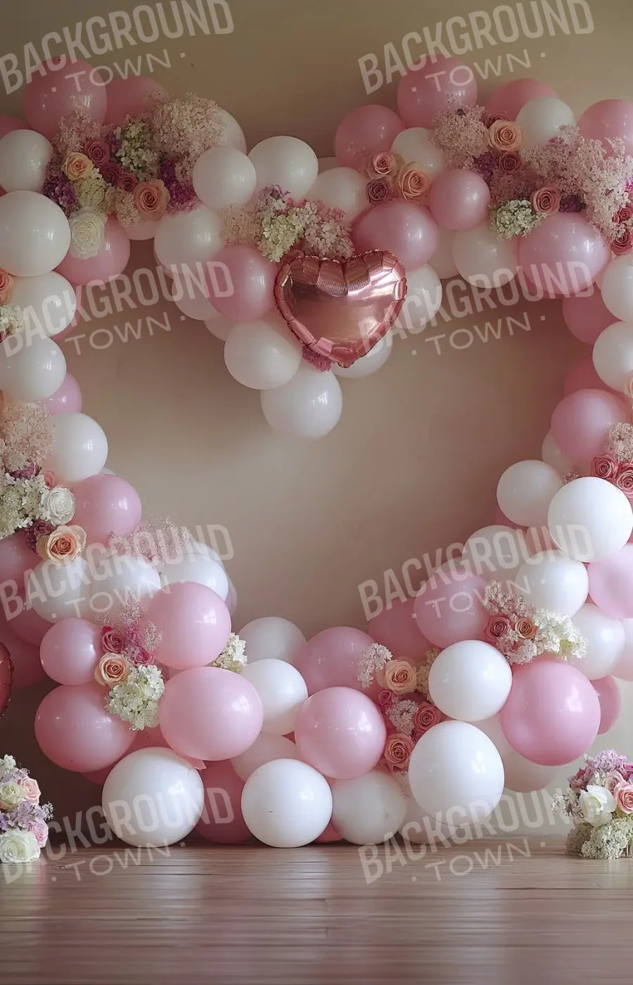 Pink Balloon Heart 9’x14’ UltraCloth (108 x 168 inch) Backdrop