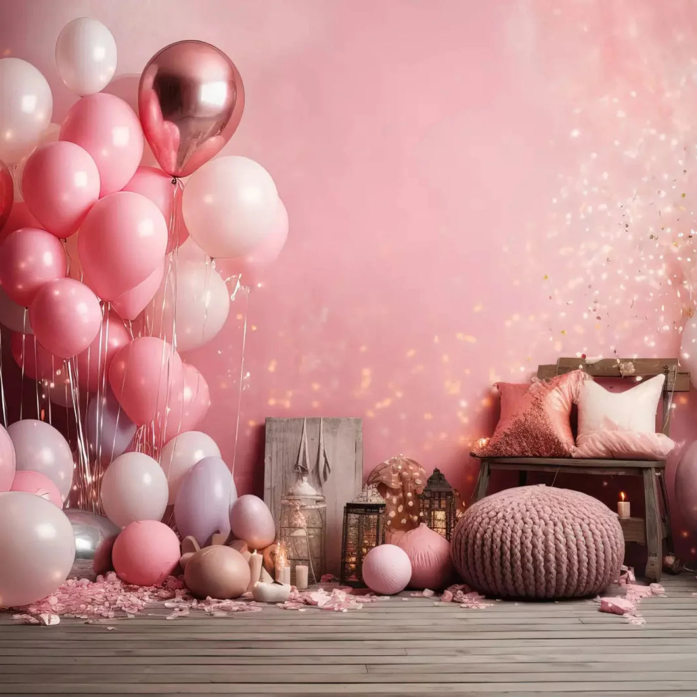 Pink Balloon Party 10X10 Ultracloth ( 120 X Inch ) Backdrop