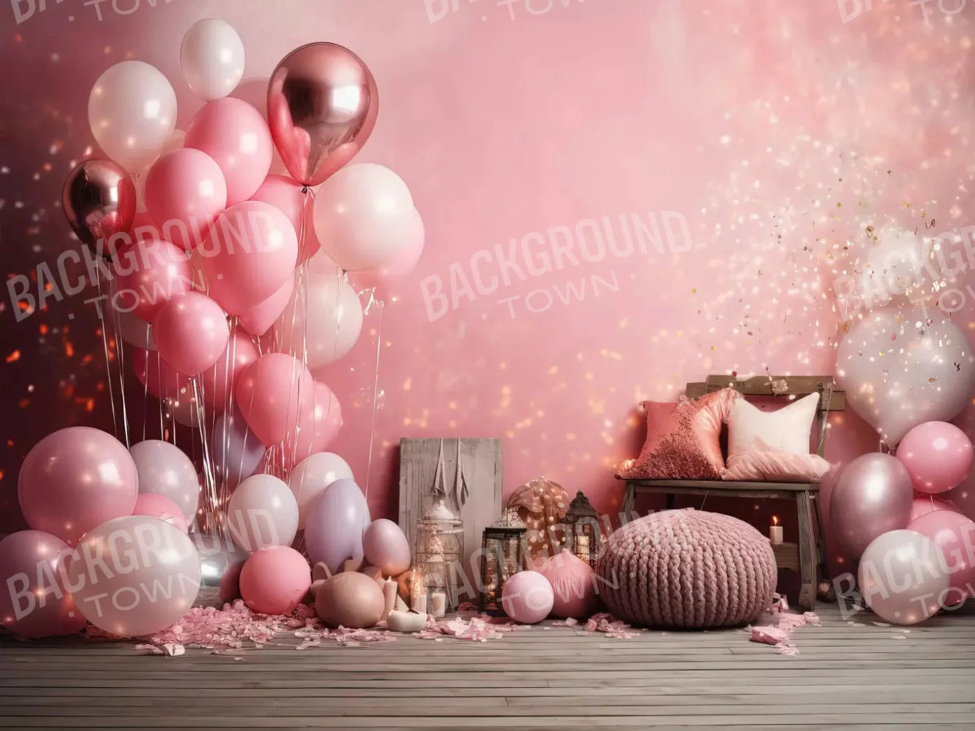 Pink Balloon Party 10X8 Fleece ( 120 X 96 Inch ) Backdrop