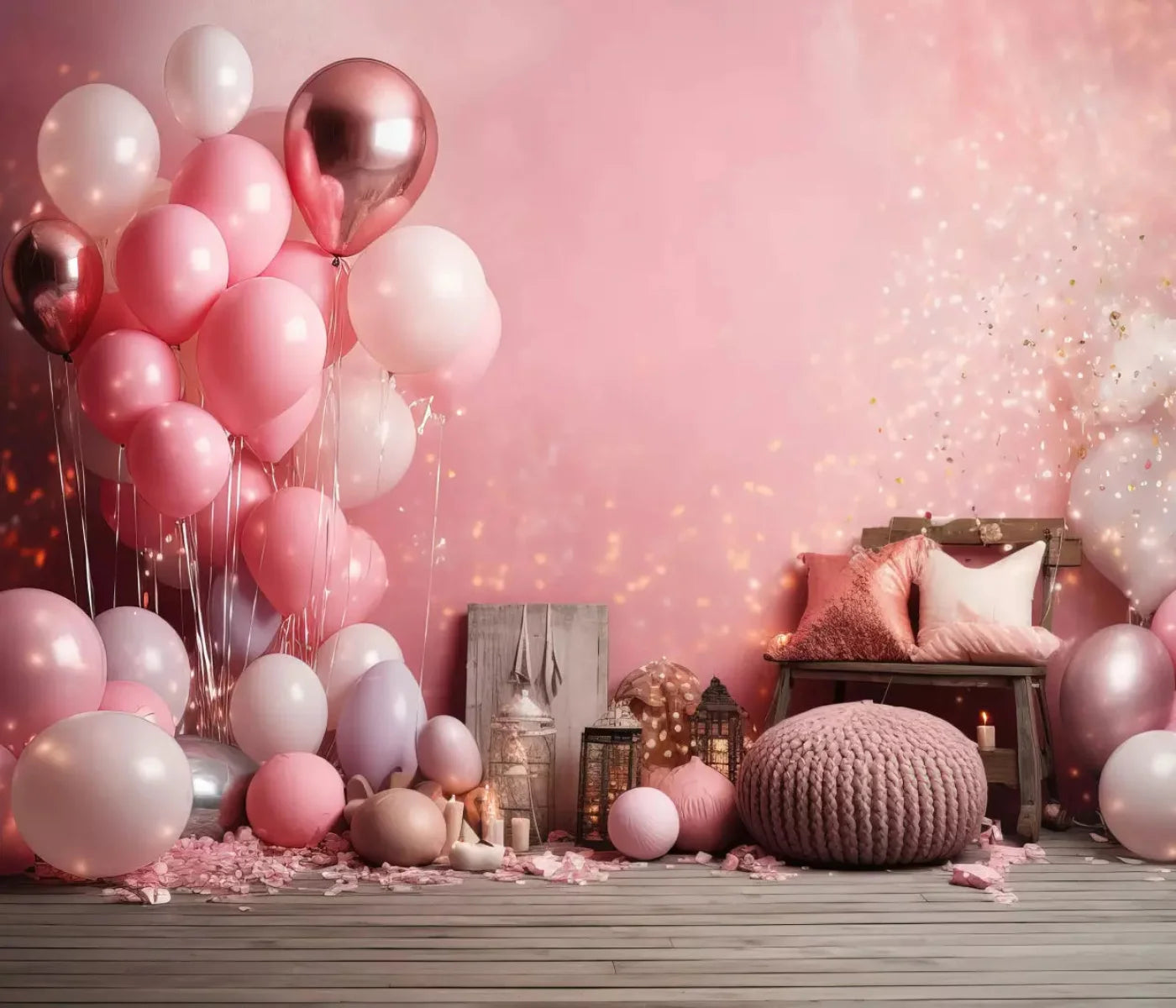 Pink Balloon Party 12X10 Ultracloth ( 144 X 120 Inch ) Backdrop