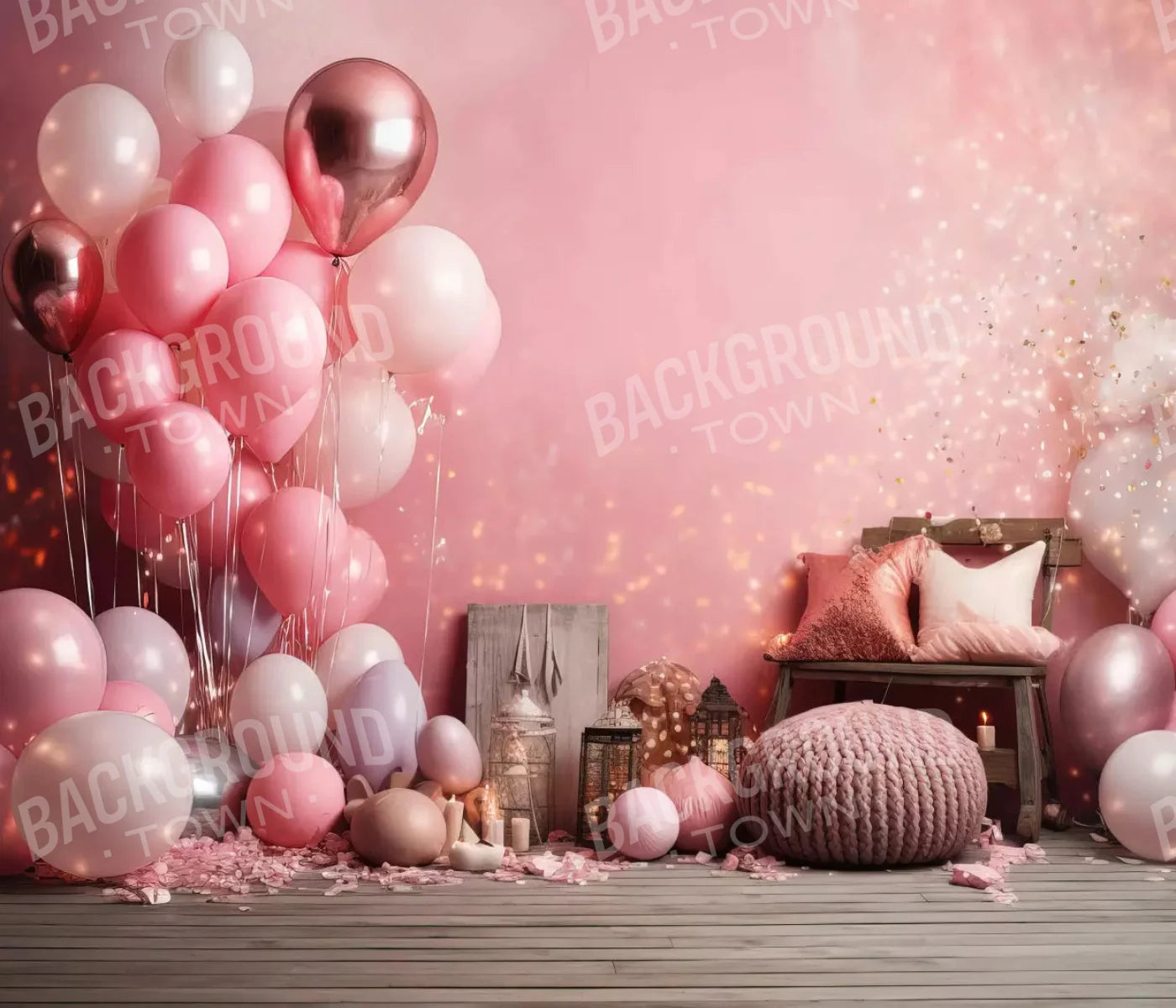 Pink Balloon Party 12X10 Ultracloth ( 144 X 120 Inch ) Backdrop