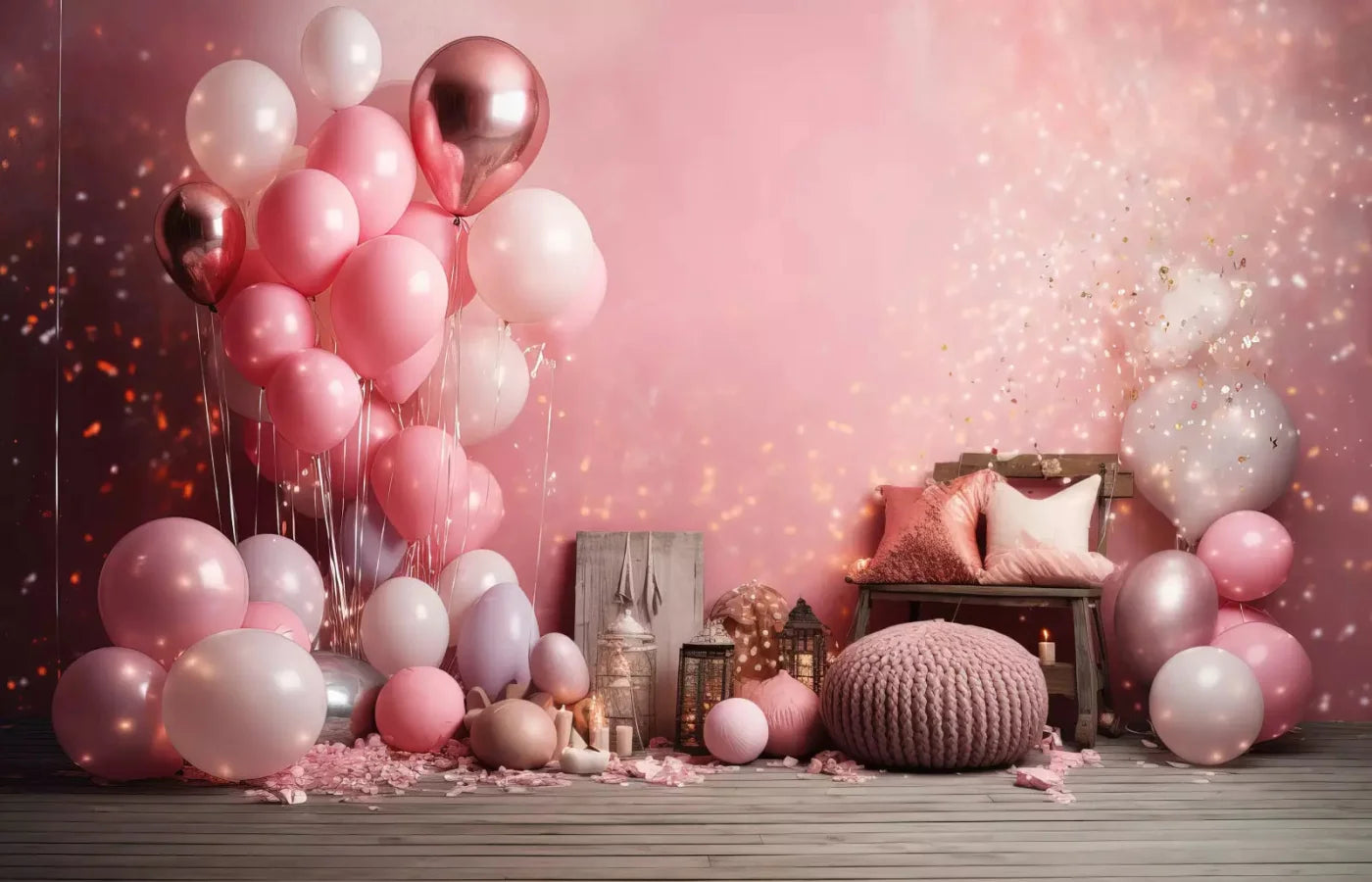 Pink Balloon Party 12X8 Ultracloth ( 144 X 96 Inch ) Backdrop